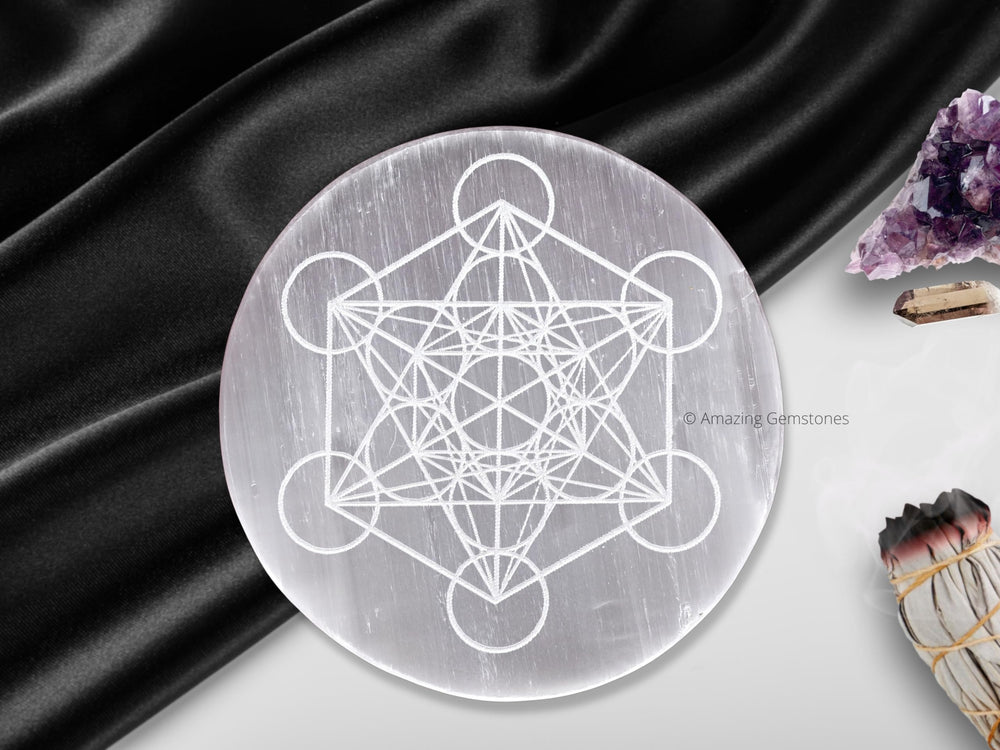 Amazing Gemstone Selenite Plate in an office setting adds serene ambiance.