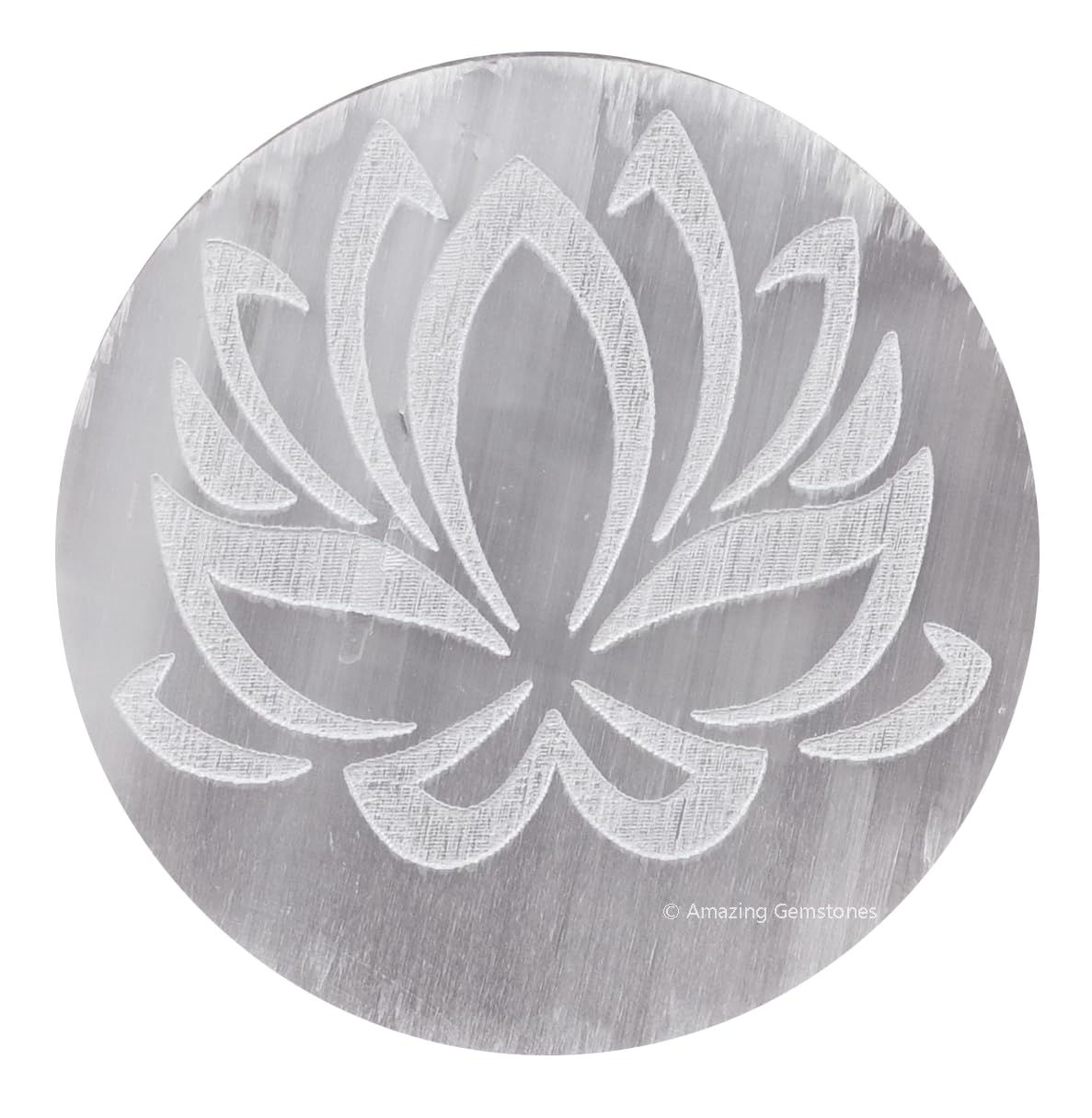 Amazing Gemstone selenite plate with lotus engraving for crystal cleansing.