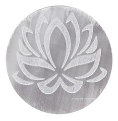 Amazing Gemstone selenite plate with lotus engraving for crystal cleansing.
