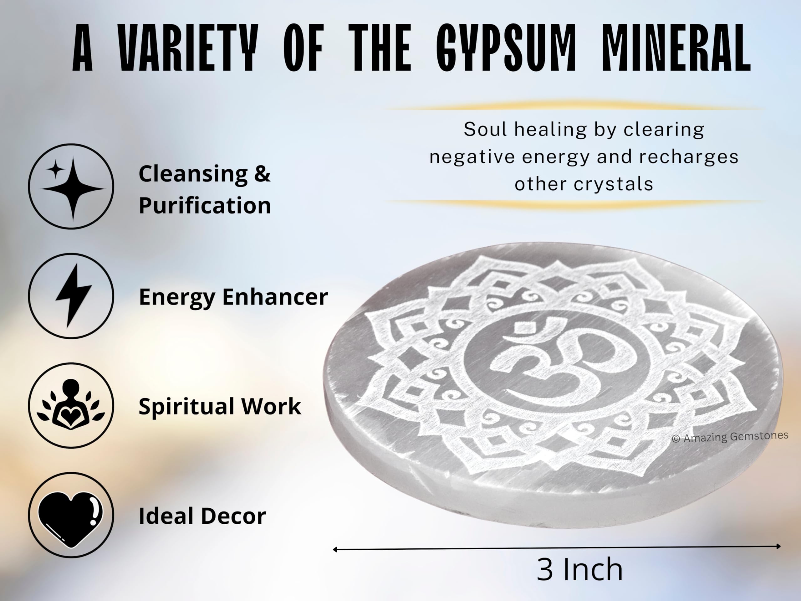 Amazing Gemstone selenite plate with pearl-luster finish for ambient serenity.