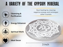 Amazing Gemstone selenite plate with pearl-luster finish for ambient serenity.