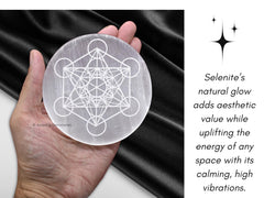 Amazing Gemstone Selenite Plate showcases pearl-like luster and cleansing properties for calm spaces.