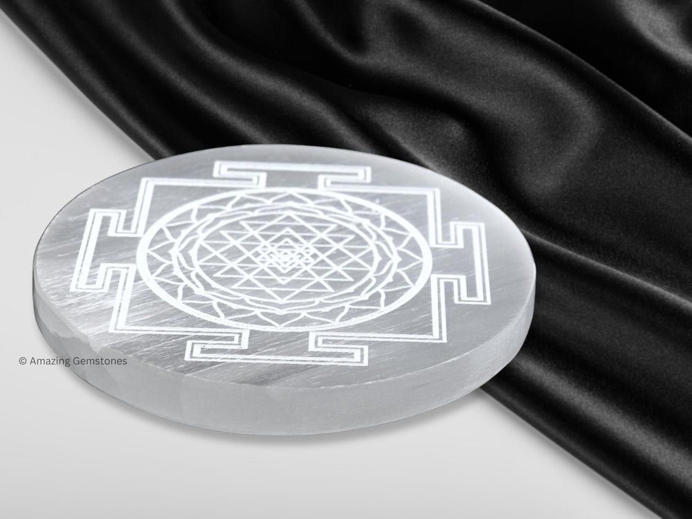 Amazing Gemstone Selenite Plate used as table decor in a living room