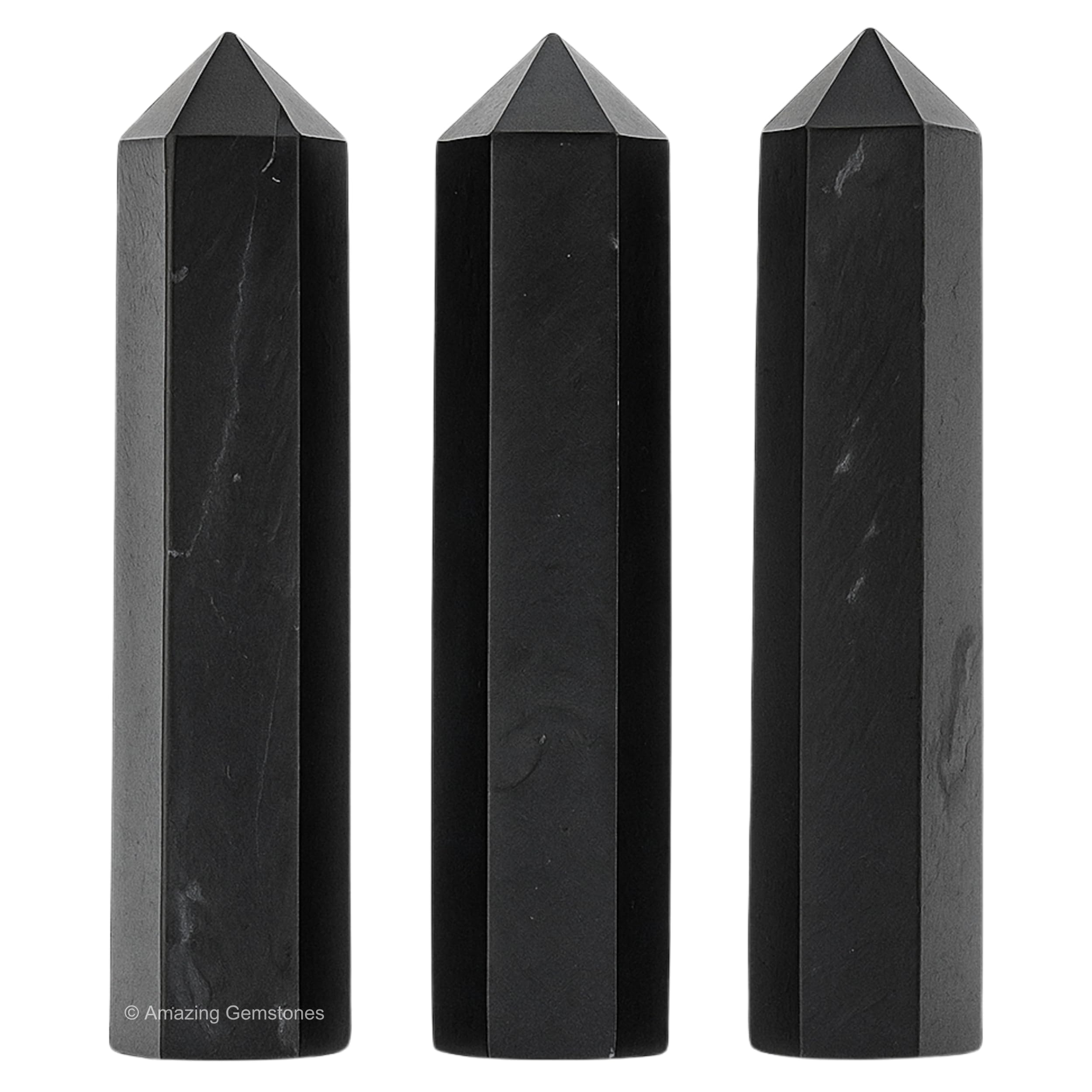 Amazing Gemstone Shungite point with velvet pouch for gift-ready use.