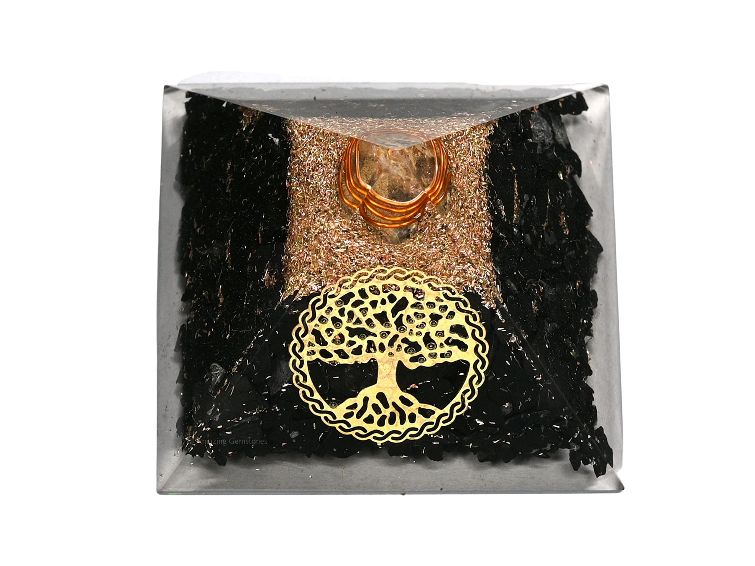 Amazing Gemstone shungite pyramid in velvet pouch for elegant storage.