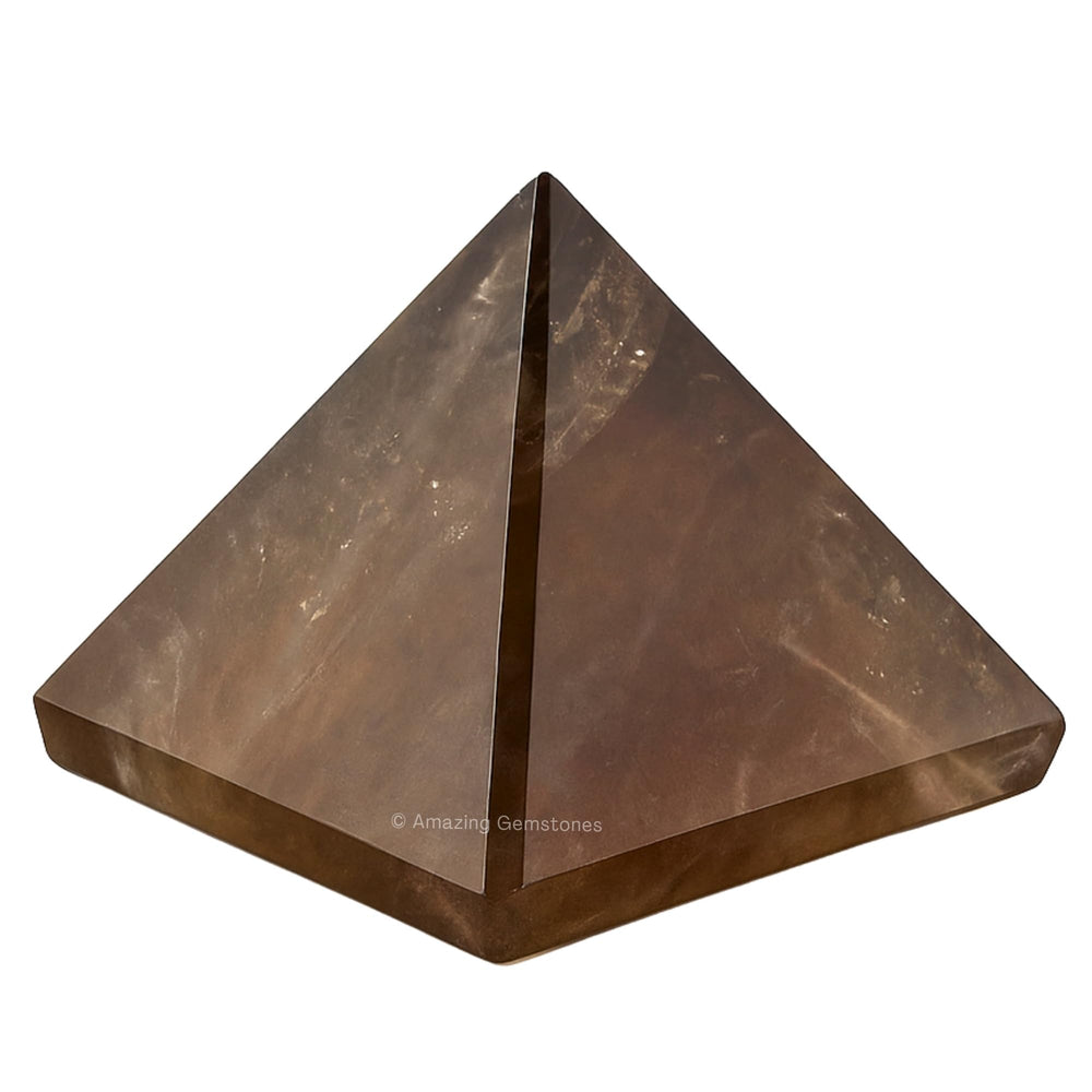 Closeup of Amazing Gemstone smoky quartz pyramid highlighting natural color variations.