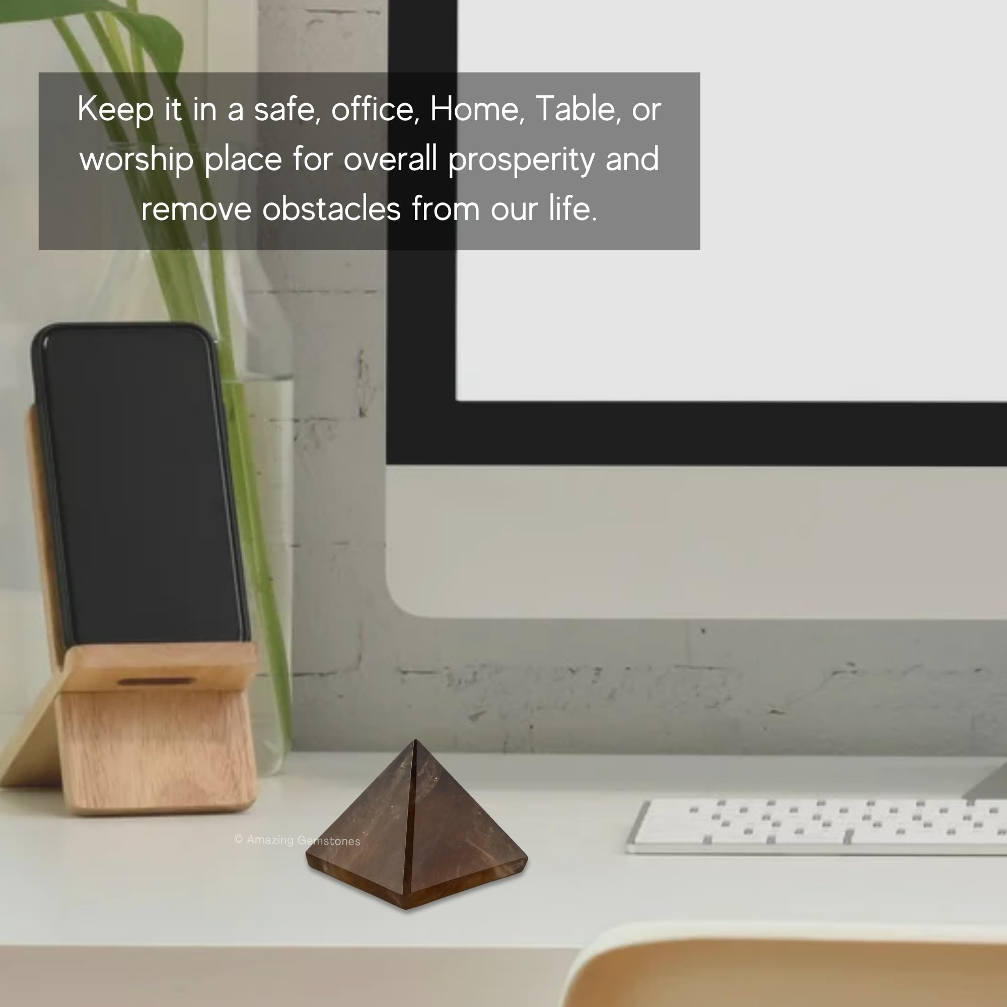 Gift-ready packaging: Amazing Gemstone smoky quartz pyramid in velvet pouch.