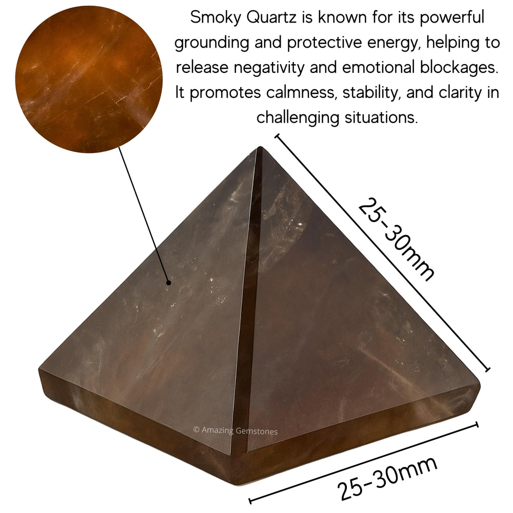 Pyramid grid setup with Amazing Gemstone smoky quartz for crystal balancing.
