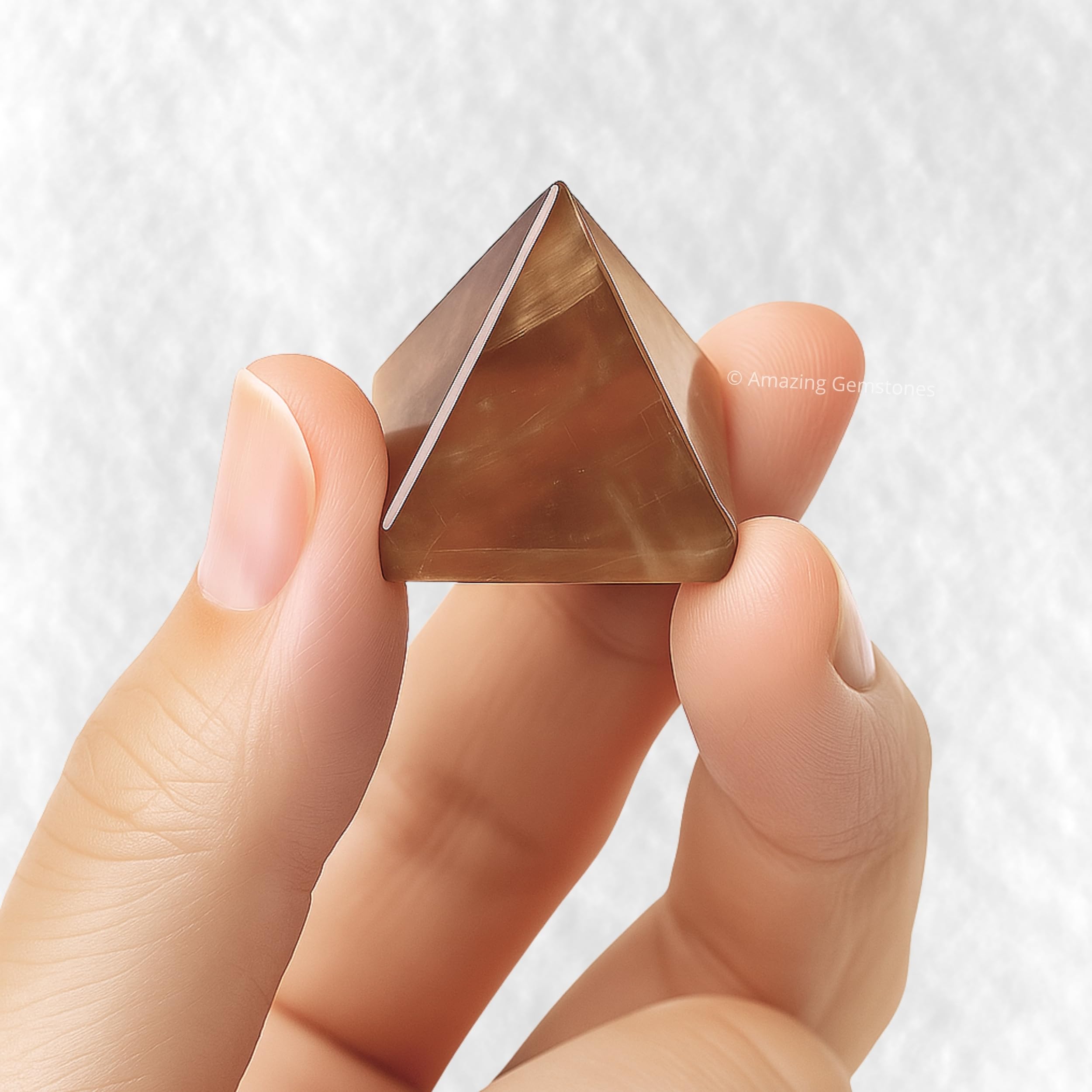 Desk meditation scene featuring Amazing Gemstone smoky quartz pyramid.