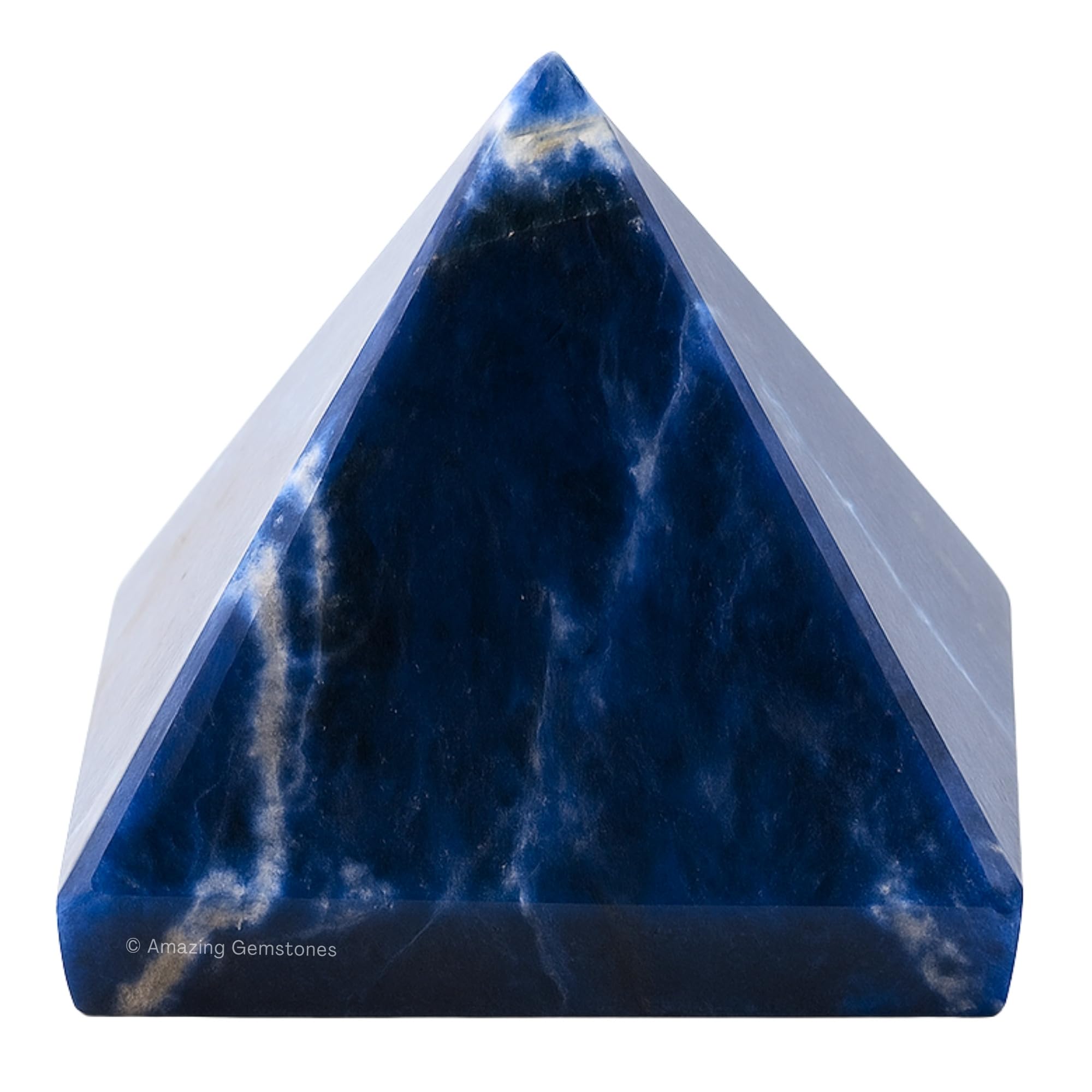 Amazing Gemstone sodalite pyramid close up facets highlighting natural color patterns