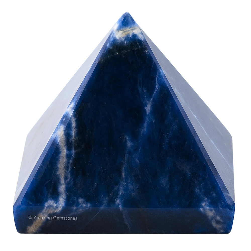 Amazing Gemstone sodalite pyramid close up facets highlighting natural color patterns