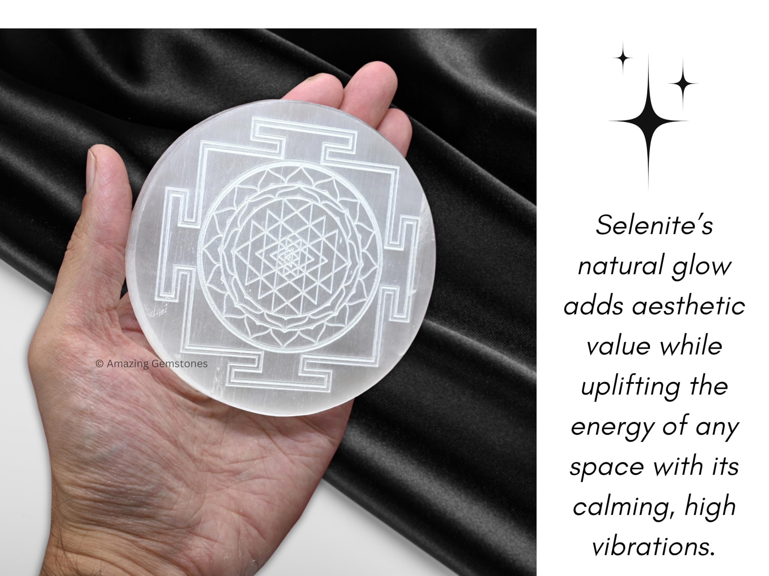 Amazing Gemstone Sri Yantra Plate engraving enhances decor and symbolism