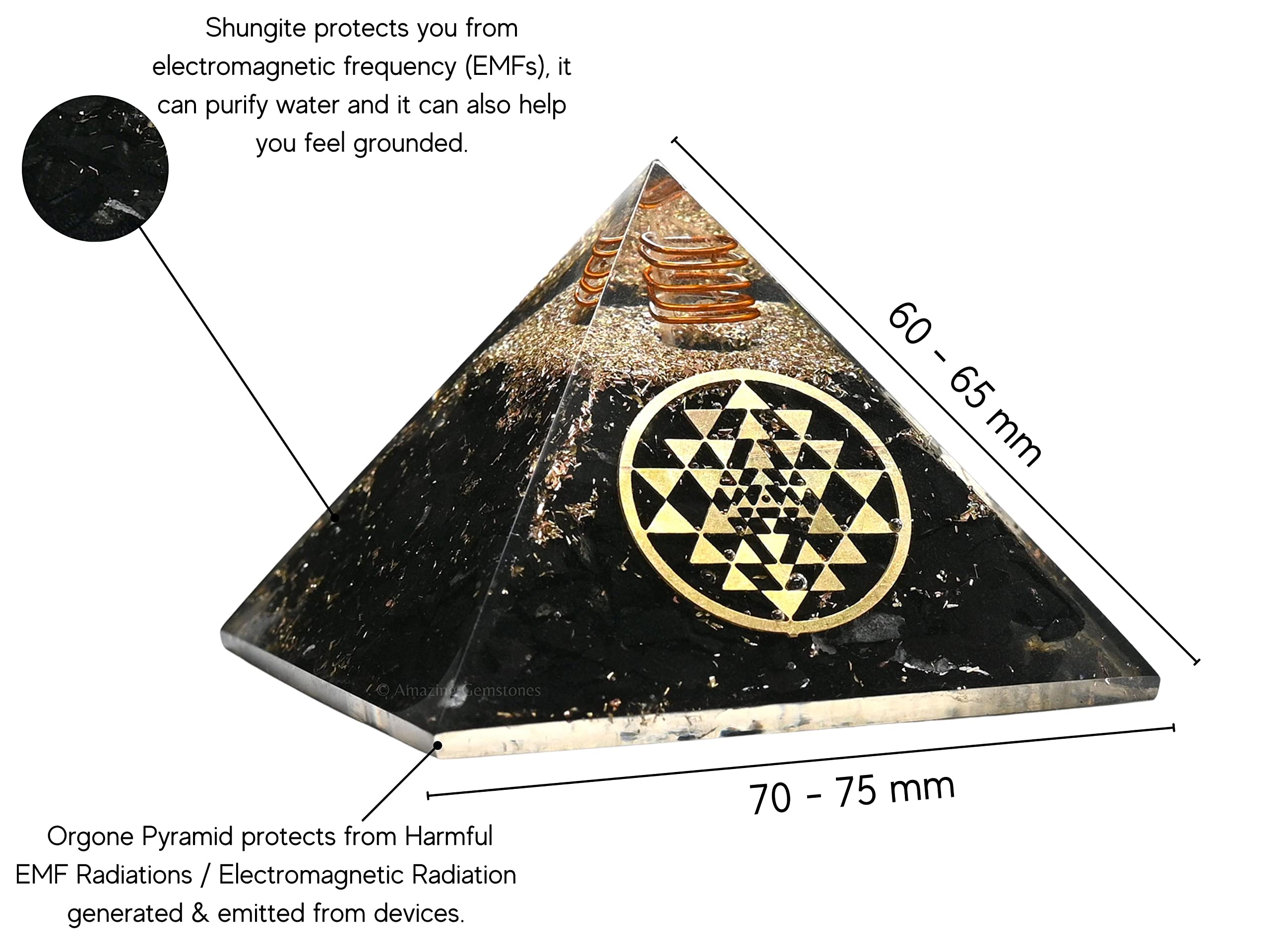 Amazing Gemstone Sri Yantra orgonite pyramid enhances space energy and balance