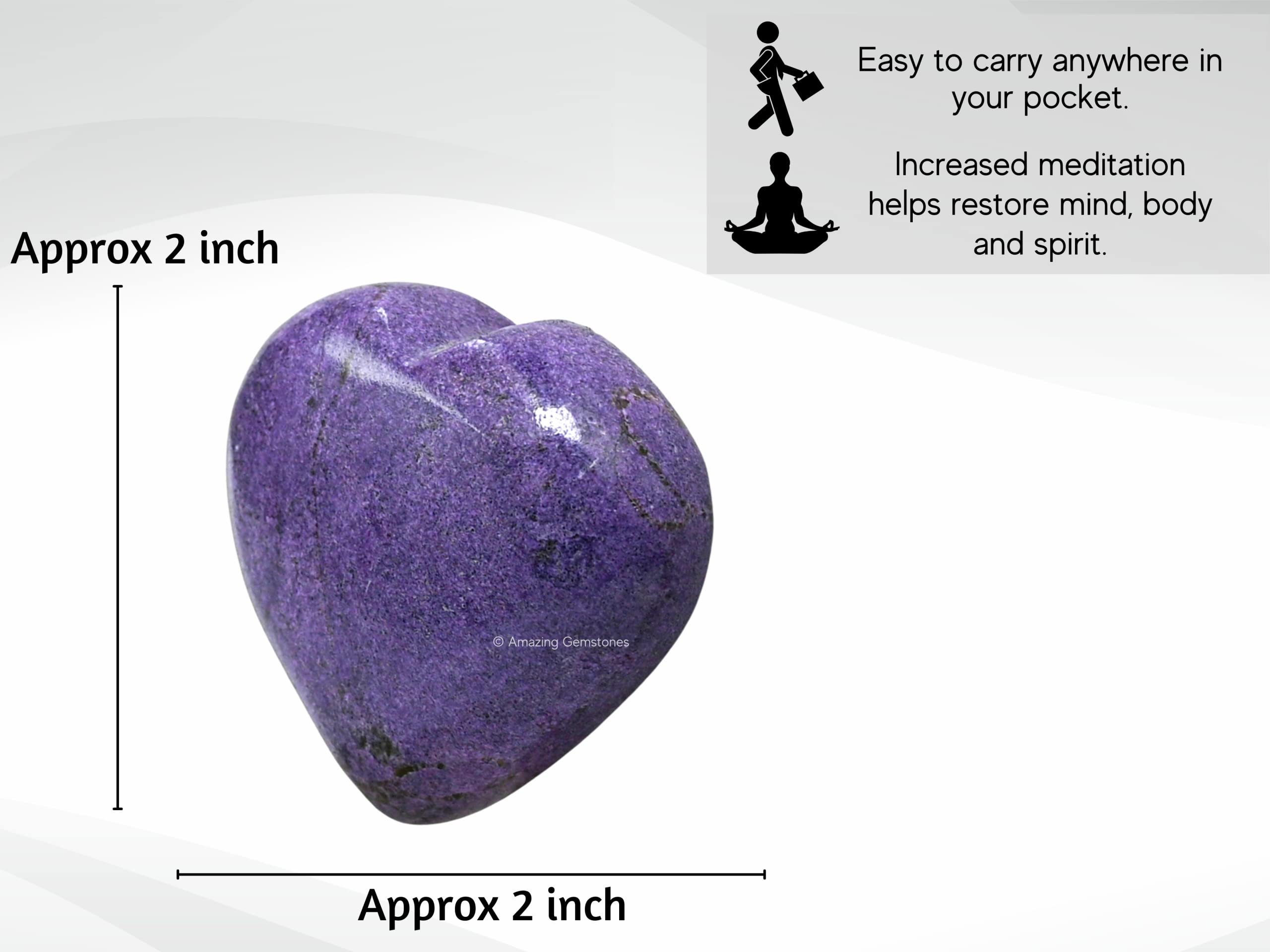 Amazing Gemstone Stichtite heart palm stone arrives in a gift velvet pouch for gifting.