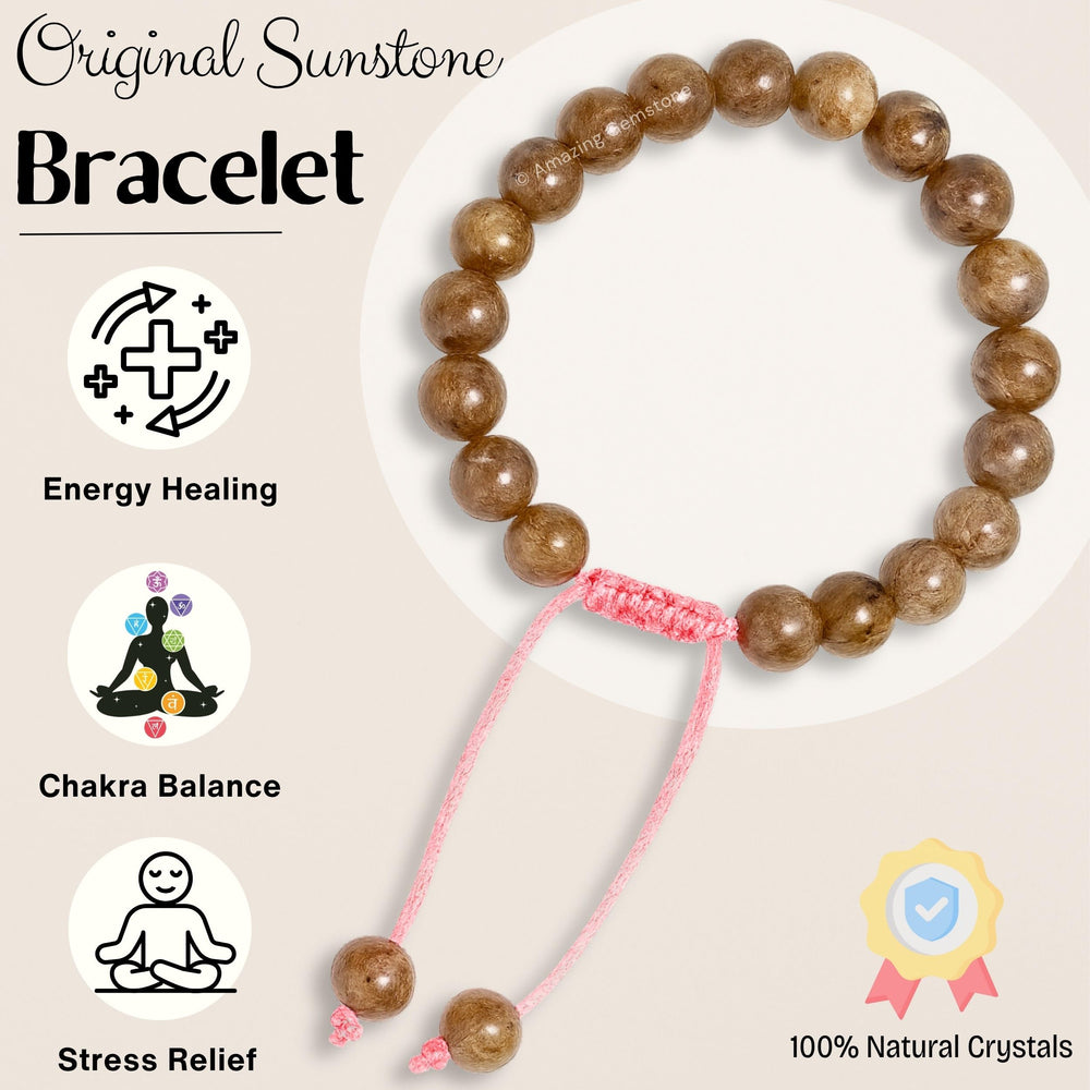 Amazing Gemstone Sunstone Bracelet close-up shows authentic sunstone beads and artisanal craftsmanship.