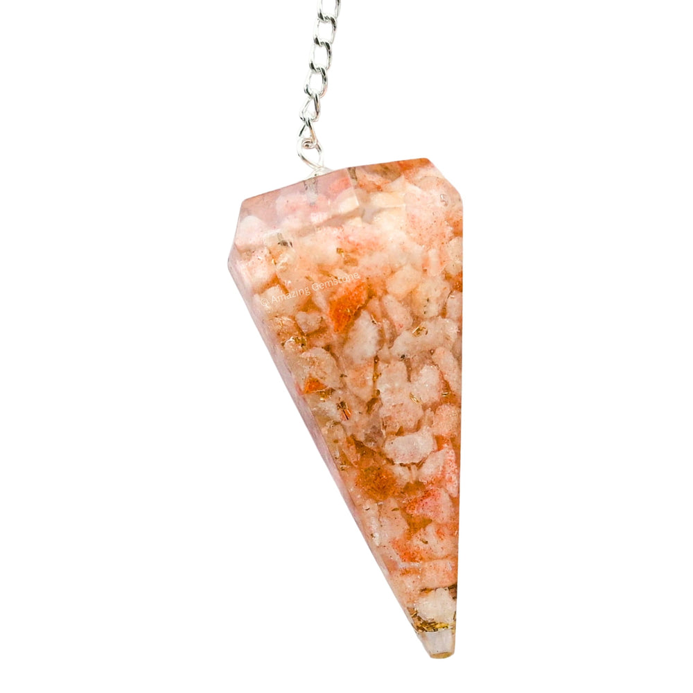 Amazing Gemstone Sunstone Orgone Pendulum in velvet gift pouch.