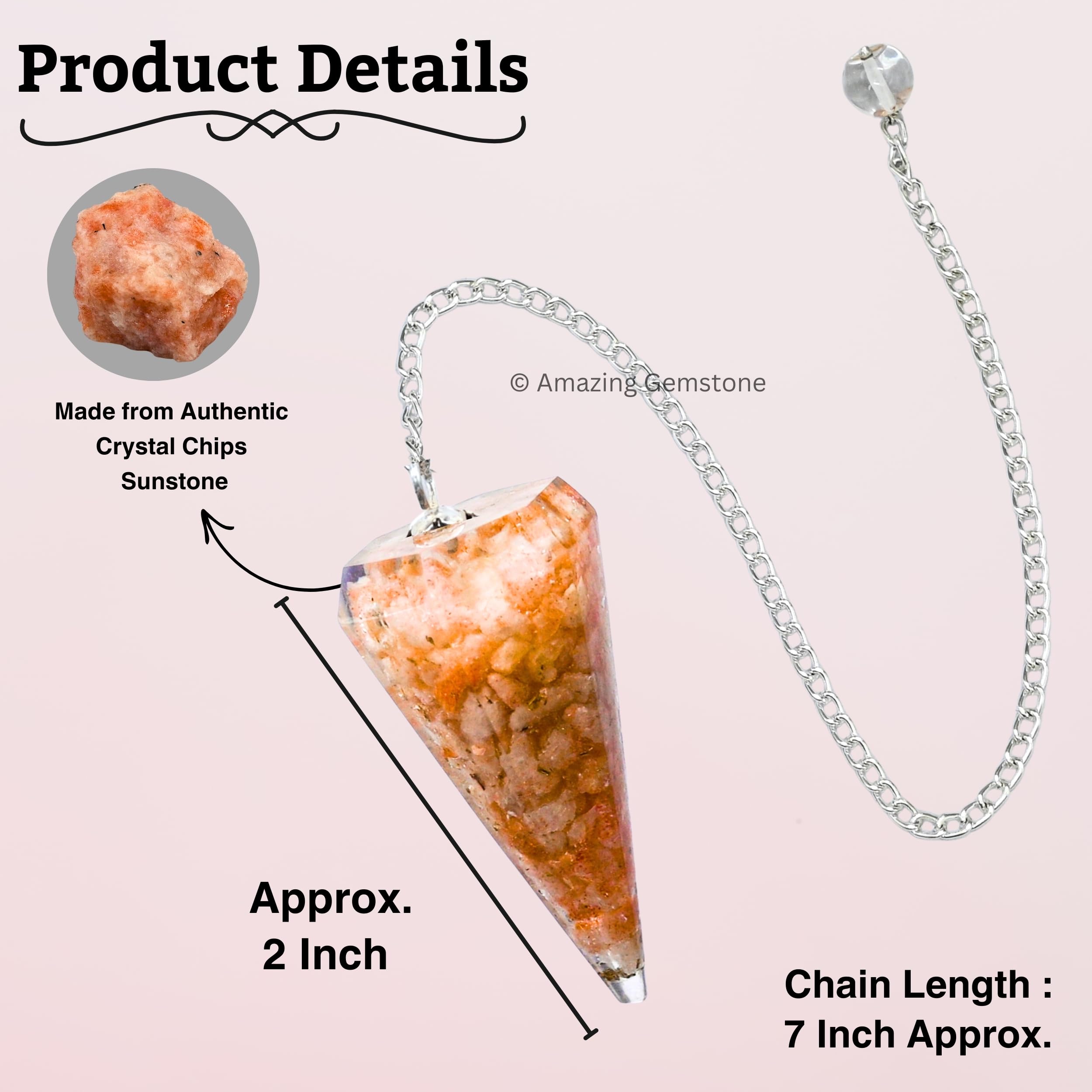 Amazing Gemstone Sunstone Orgone Pendulum swinging smoothly during a divination session.