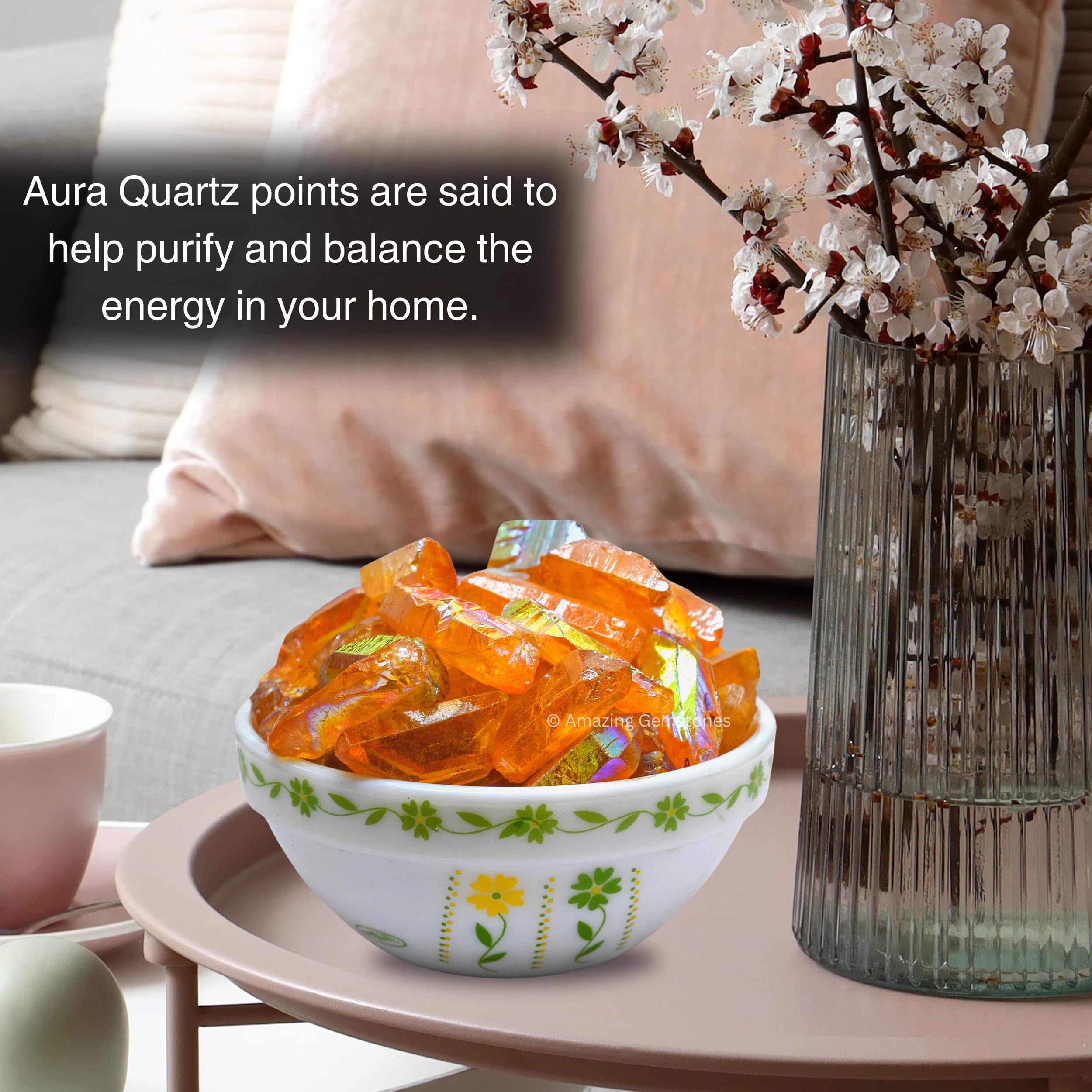 Amazing Gemstone Tangerine Aura Quartz rough crystal display for collections.