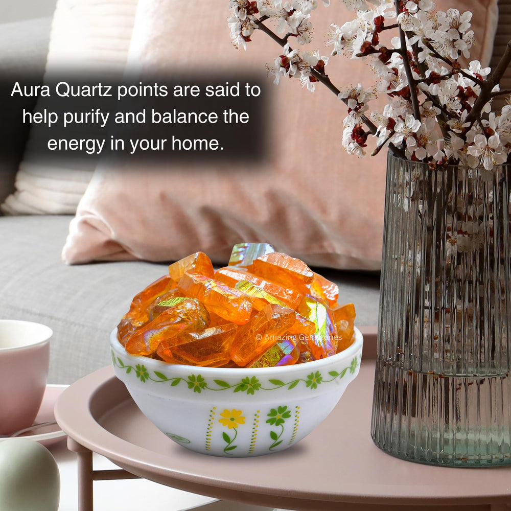Amazing Gemstone Tangerine Aura Quartz rough crystal display for collections.