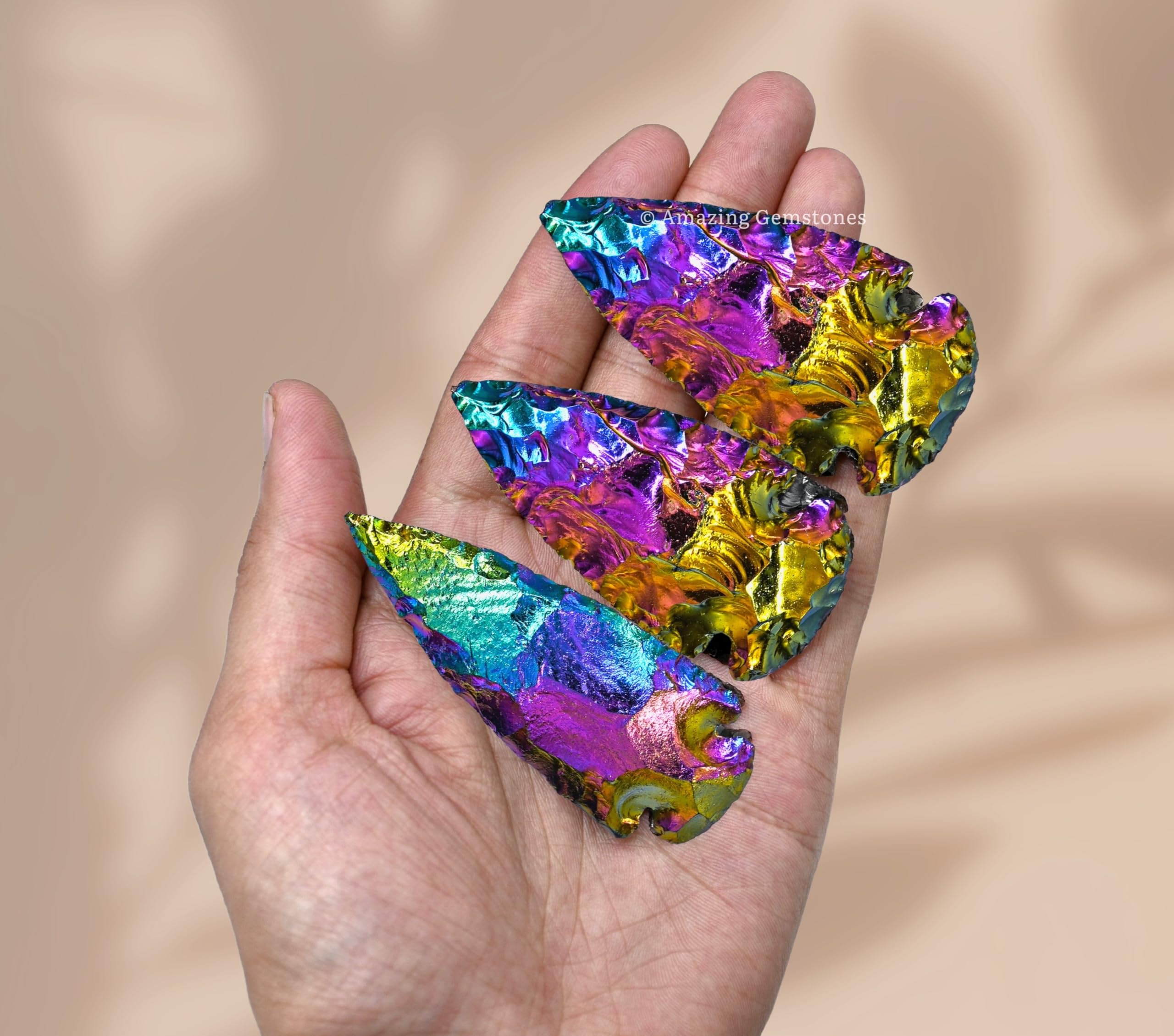 Amazing Gemstone Titanium Aura Quartz Arrowhead natural stone with vibrant iridescence for display