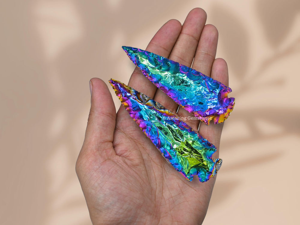 Amazing Gemstone titanium aura quartz arrowhead for DIY project ideas and focal points