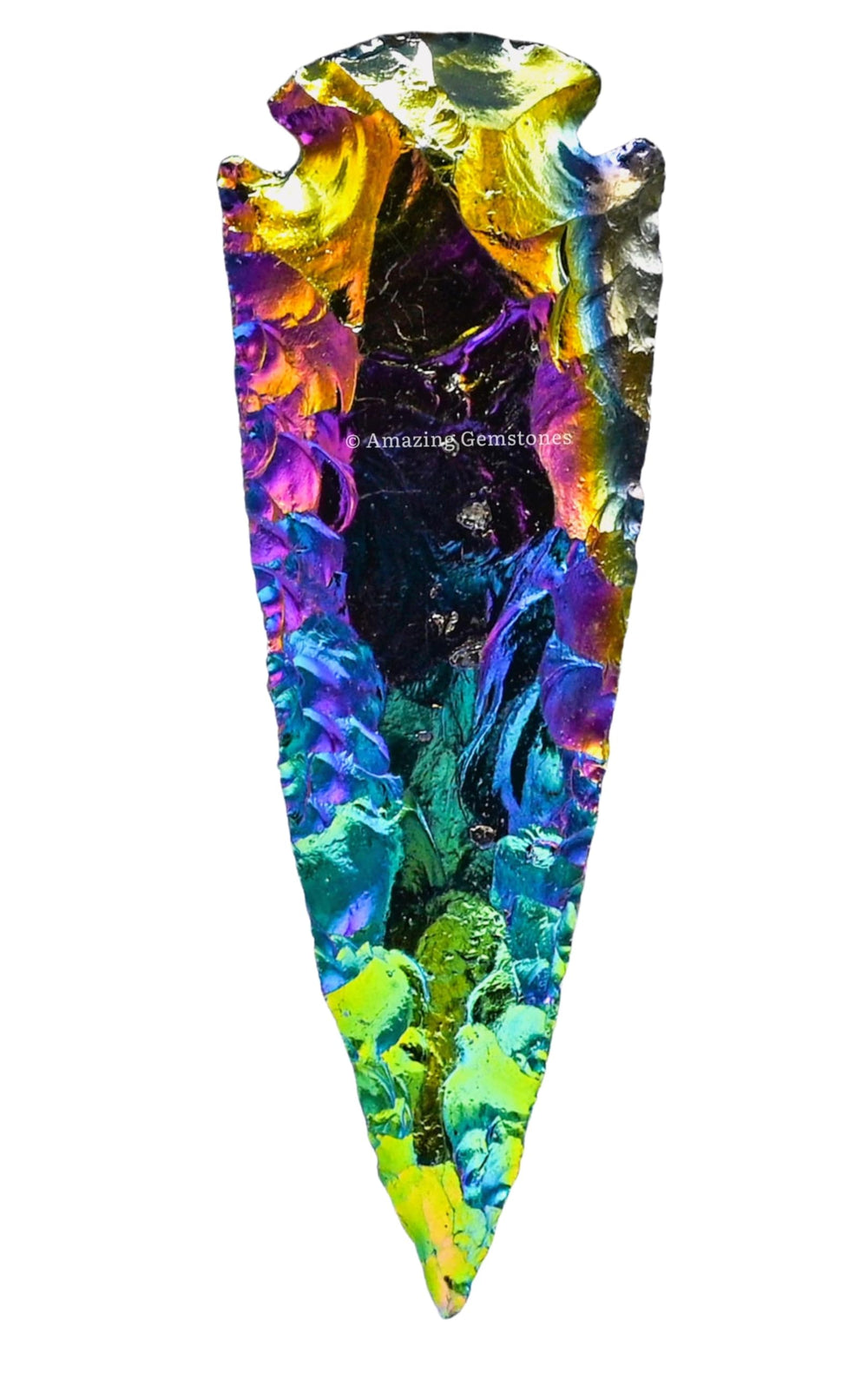 Amazing Gemstone titanium aura quartz arrowhead in velvet bag ready for gifting or collections