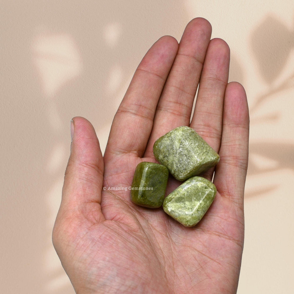 Amazing Gemstone Vesuvianite closeup highlights natural color and luminous texture.