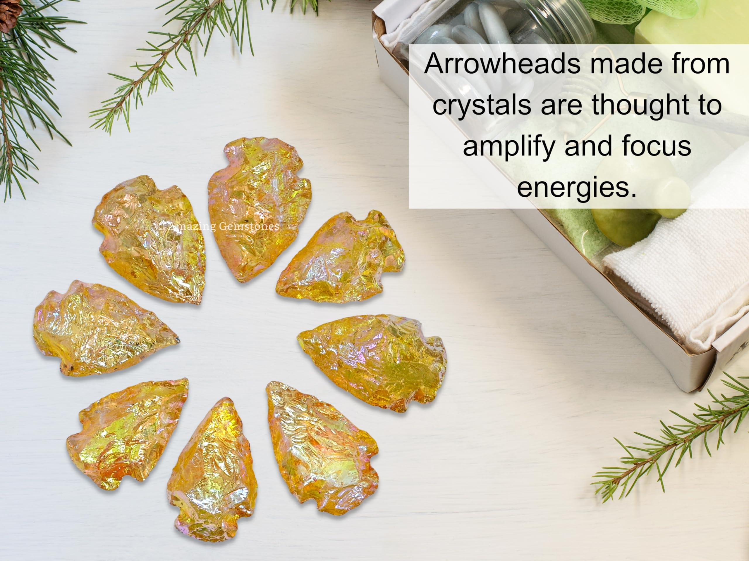 Decor display featuring Amazing Gemstone yellow aura quartz arrowhead