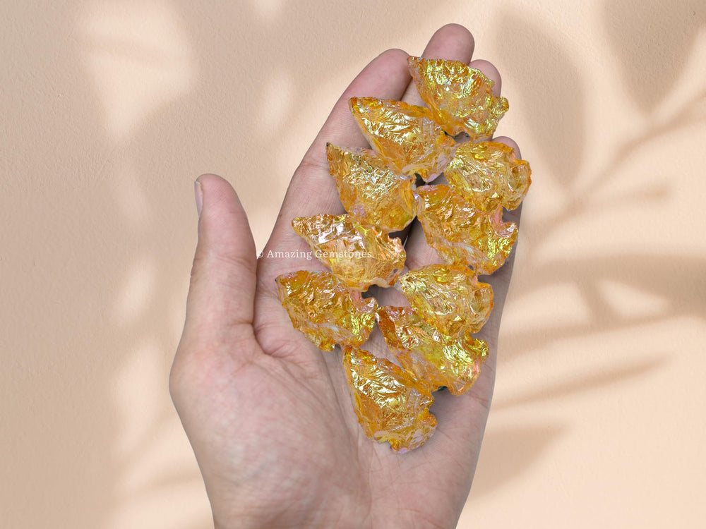 Amazing Gemstone yellow aura quartz arrowhead in velvet bag for gifting