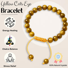 Amazing Gemstone Yellow Cat's Eye bracelet packaged in zip bag ready for gifting.