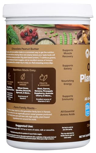 Amazing Grass Organic Plant Protein Blend label front highlights 20g protein and greens.