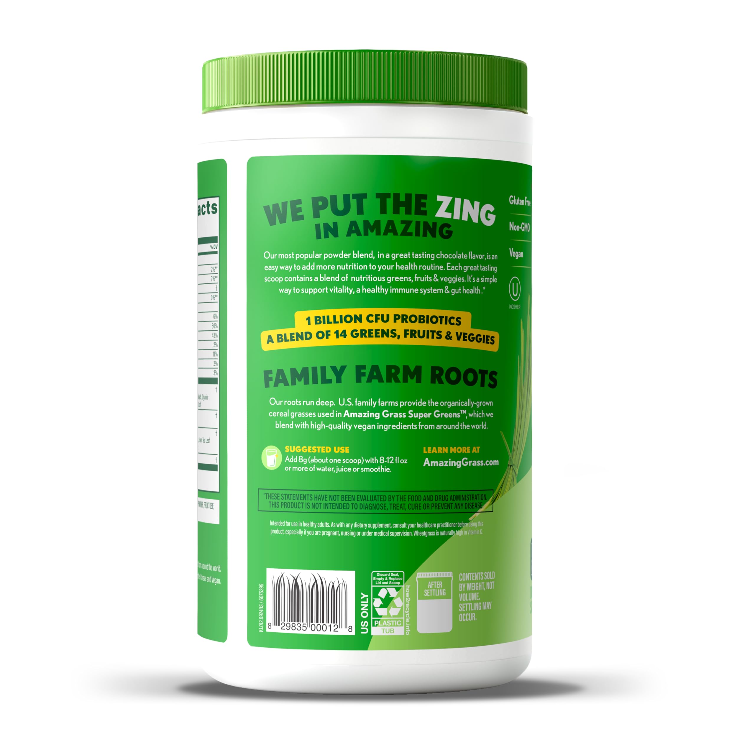 Amazing Grass probiotic enzymes icon highlights gut-friendly support.