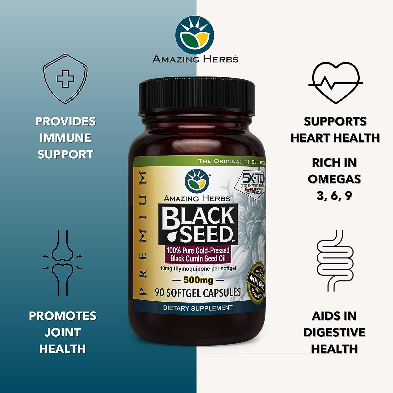 Amazing Herbs Black Seed Oil Capsules pour to show quick daily routine use