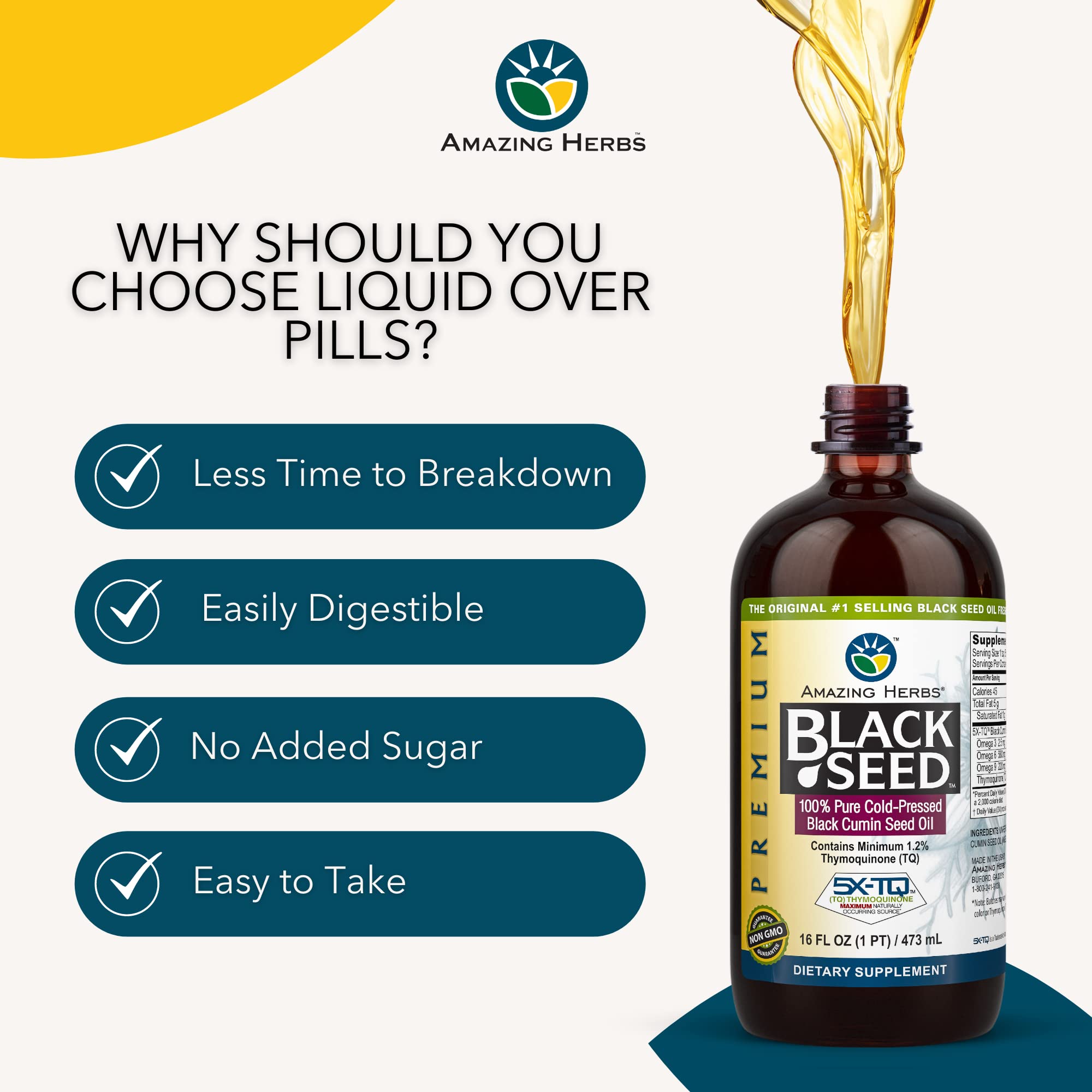 Amazing Herbs black seed oil drops on food suggests simple recipe integration