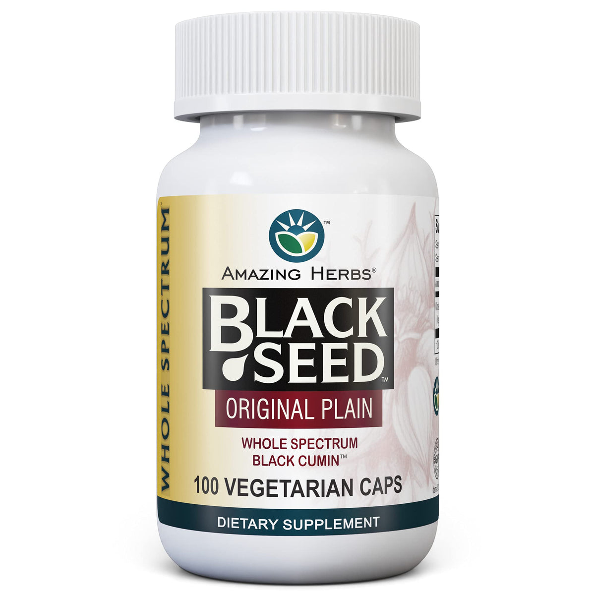 Amazing Herbs Black Seed Original Plain capsules bottle for daily digestive comfort.