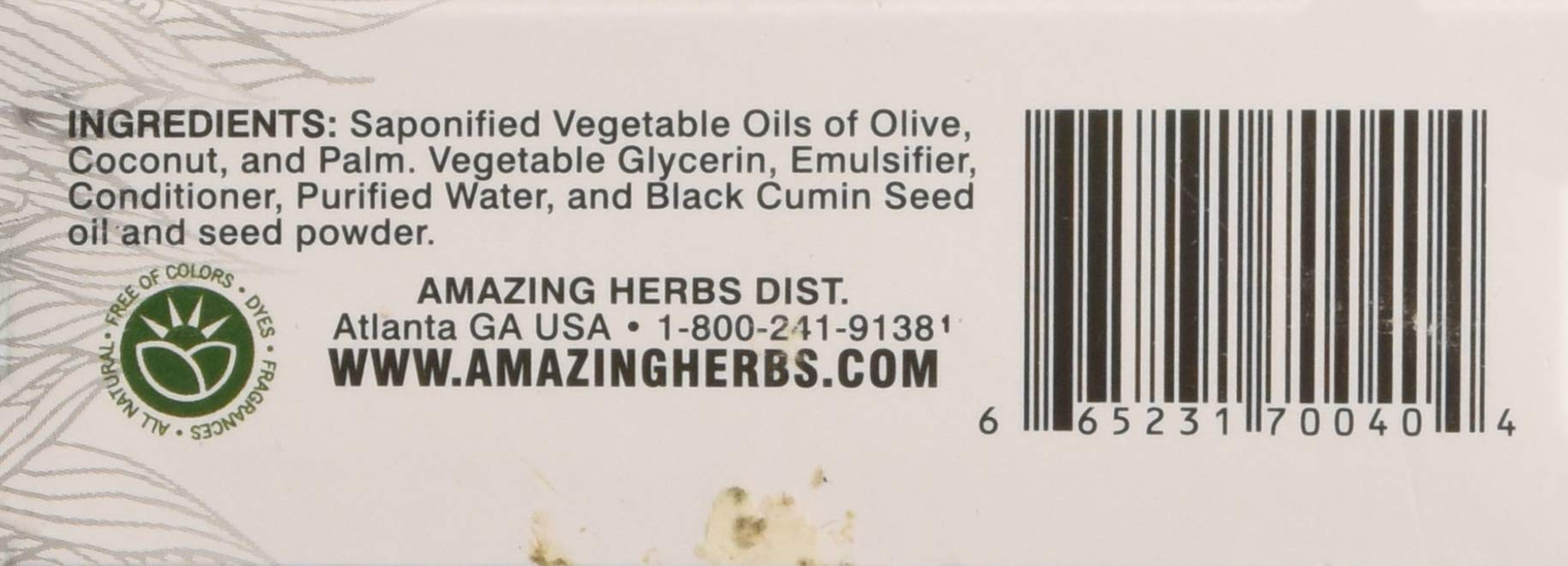 Amazing Herbs Black Seed Vegetable Glycerin Soap packaging with brand emphasis