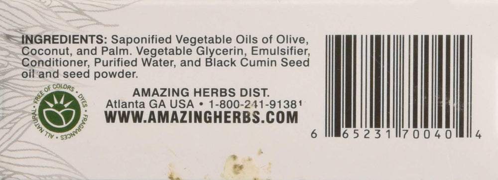Amazing Herbs Black Seed Vegetable Glycerin Soap packaging with brand emphasis