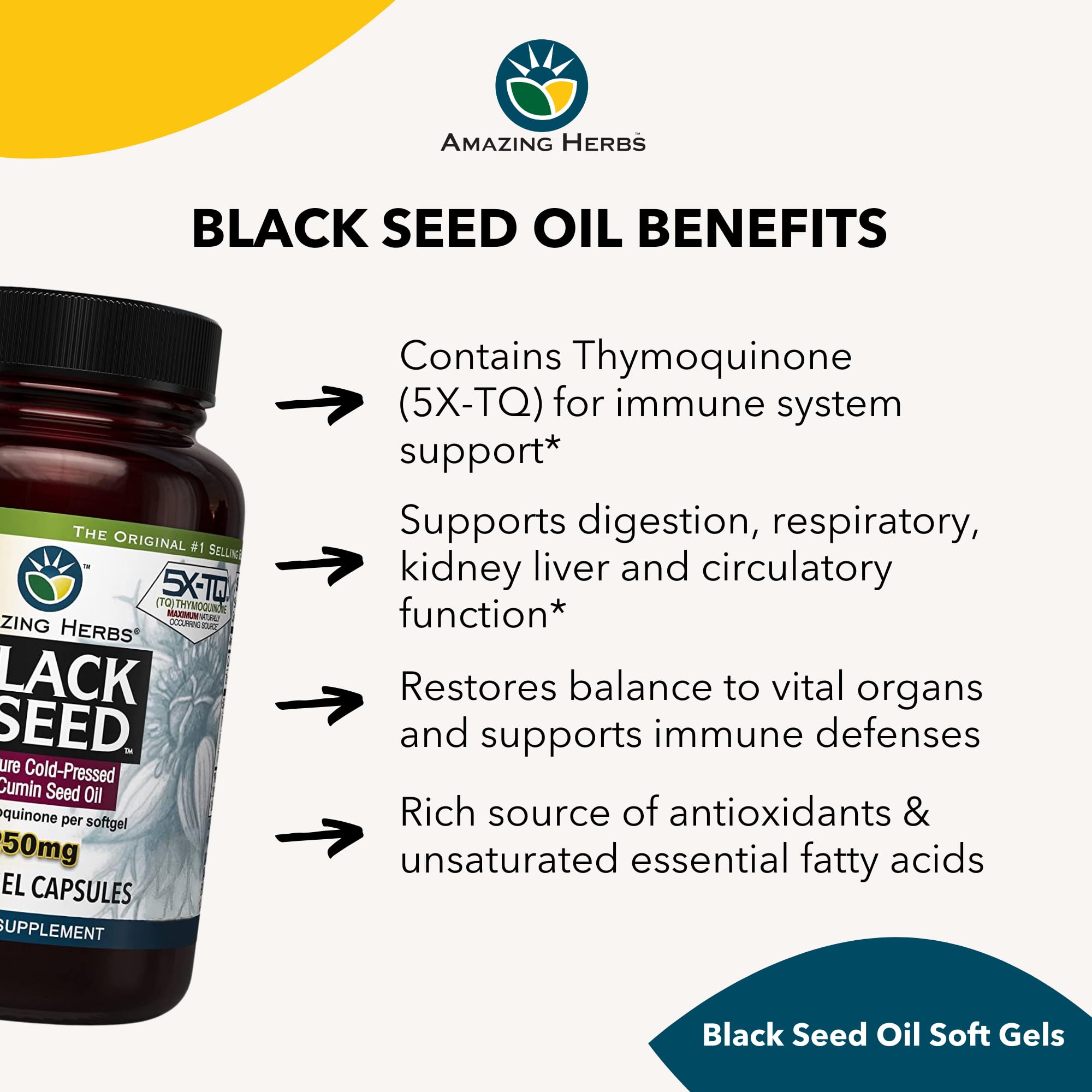 Amazing Herbs bottle on wood background suggests premium, natural daily supplement.