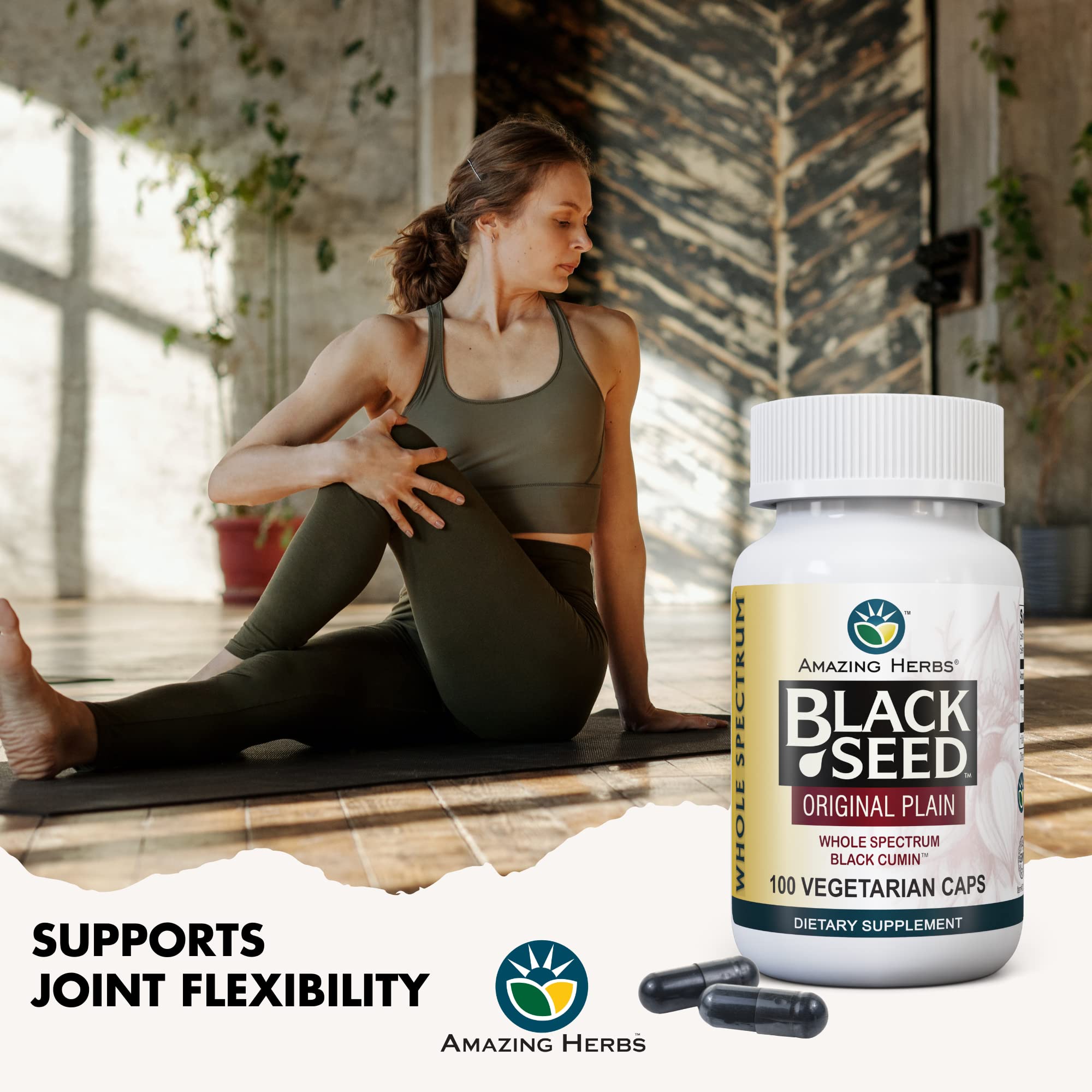Amazing Herbs capsules arranged for daily routine and digestive support.