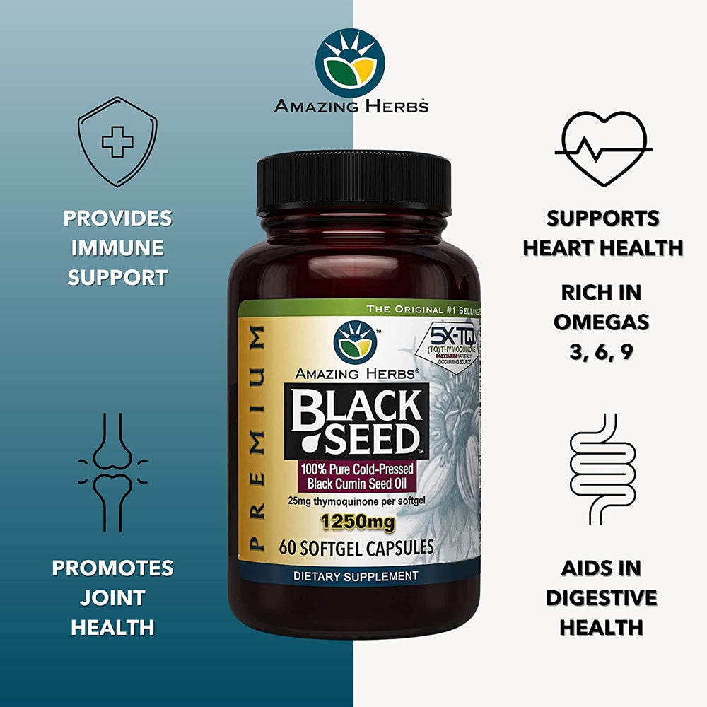 Amazing Herbs cold-press USA production emphasizes preserved nutrients and quality.