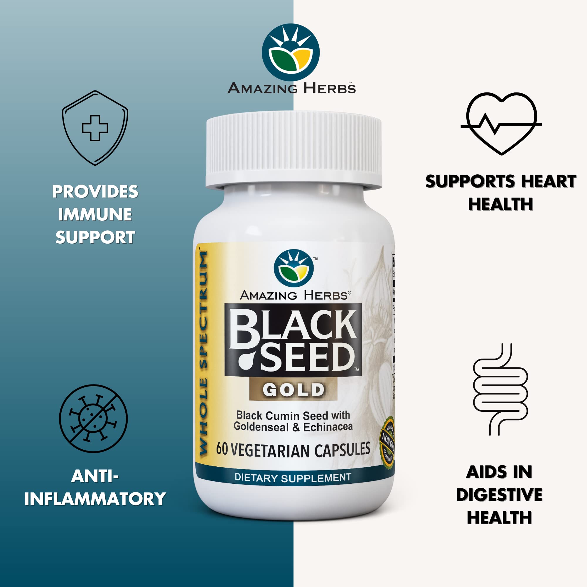 Amazing Herbs label shows gluten-free and non-GMO features.
