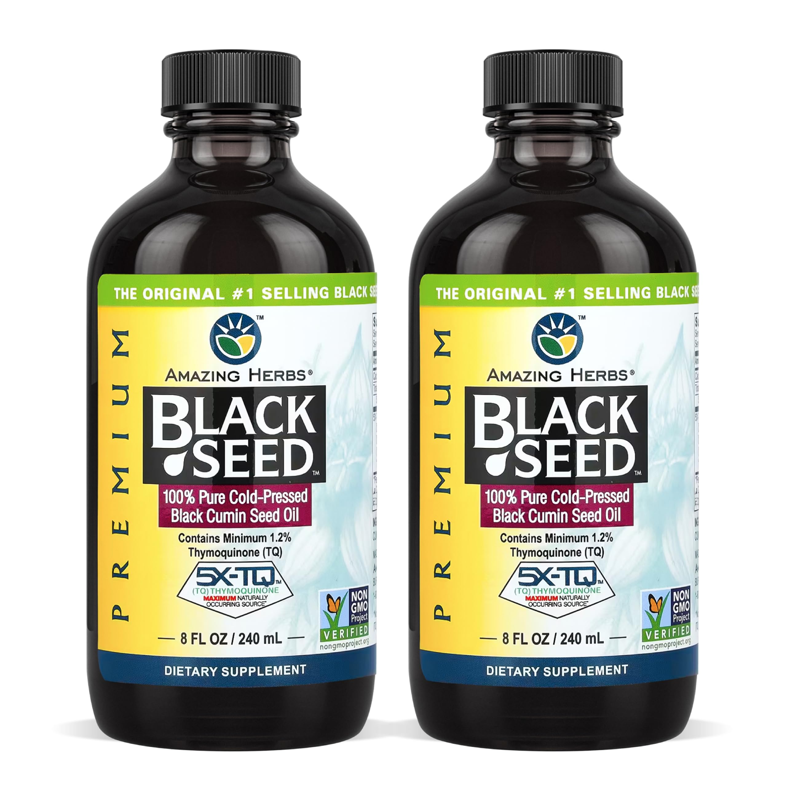 Amazing Herbs Premium Black Seed Oil bottle front, highlighting versatile supplement for daily wellness.