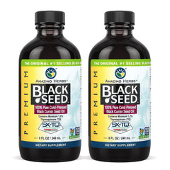 Amazing Herbs Premium Black Seed Oil bottle front, highlighting versatile supplement for daily wellness.