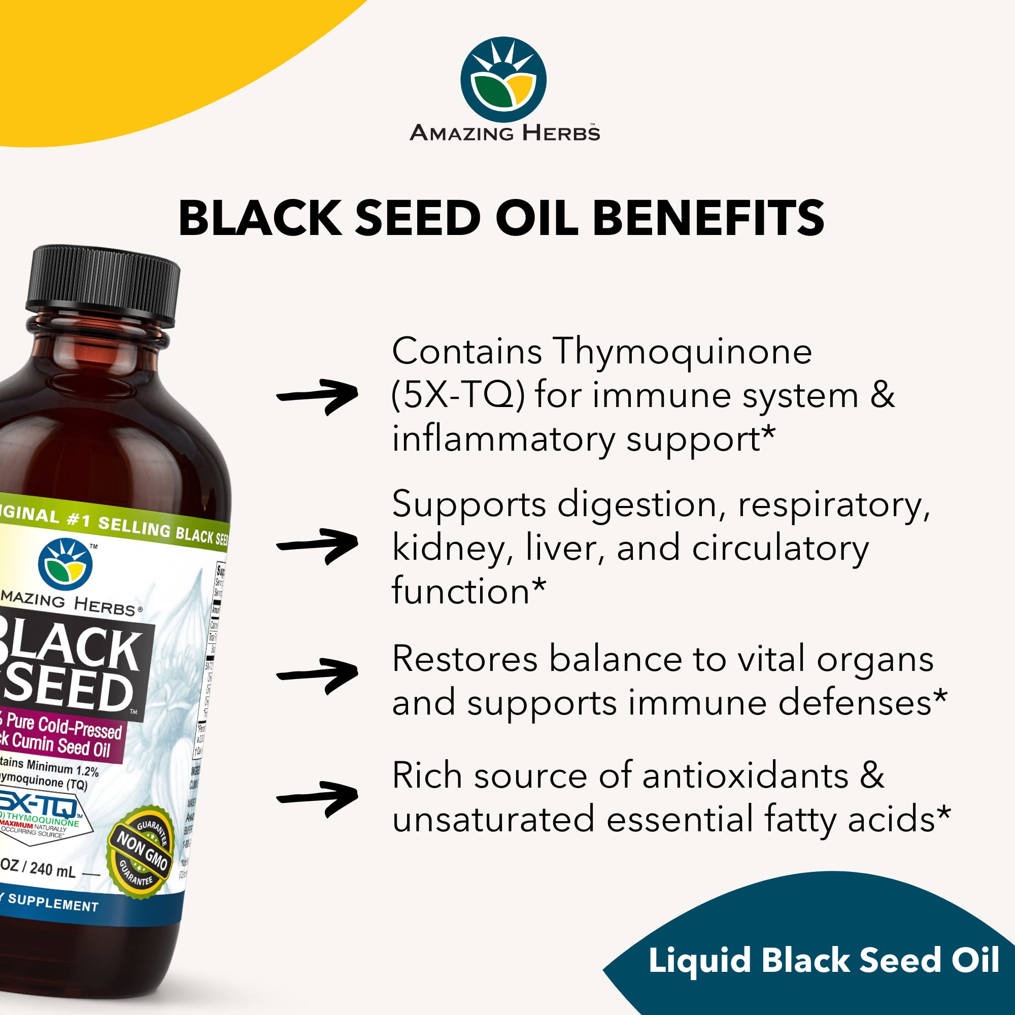 Amazing Herbs Black Seed Oil glass bottle ready for morning routine.