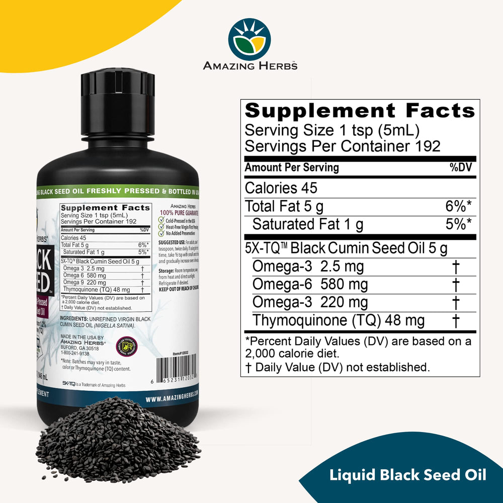 Amazing Herbs label close-up emphasizes organic, non-GMO quality and pesticide-free seeds.