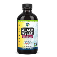 Amazing Herbs premium black seed oil bottle for daily immune and digestive support.
