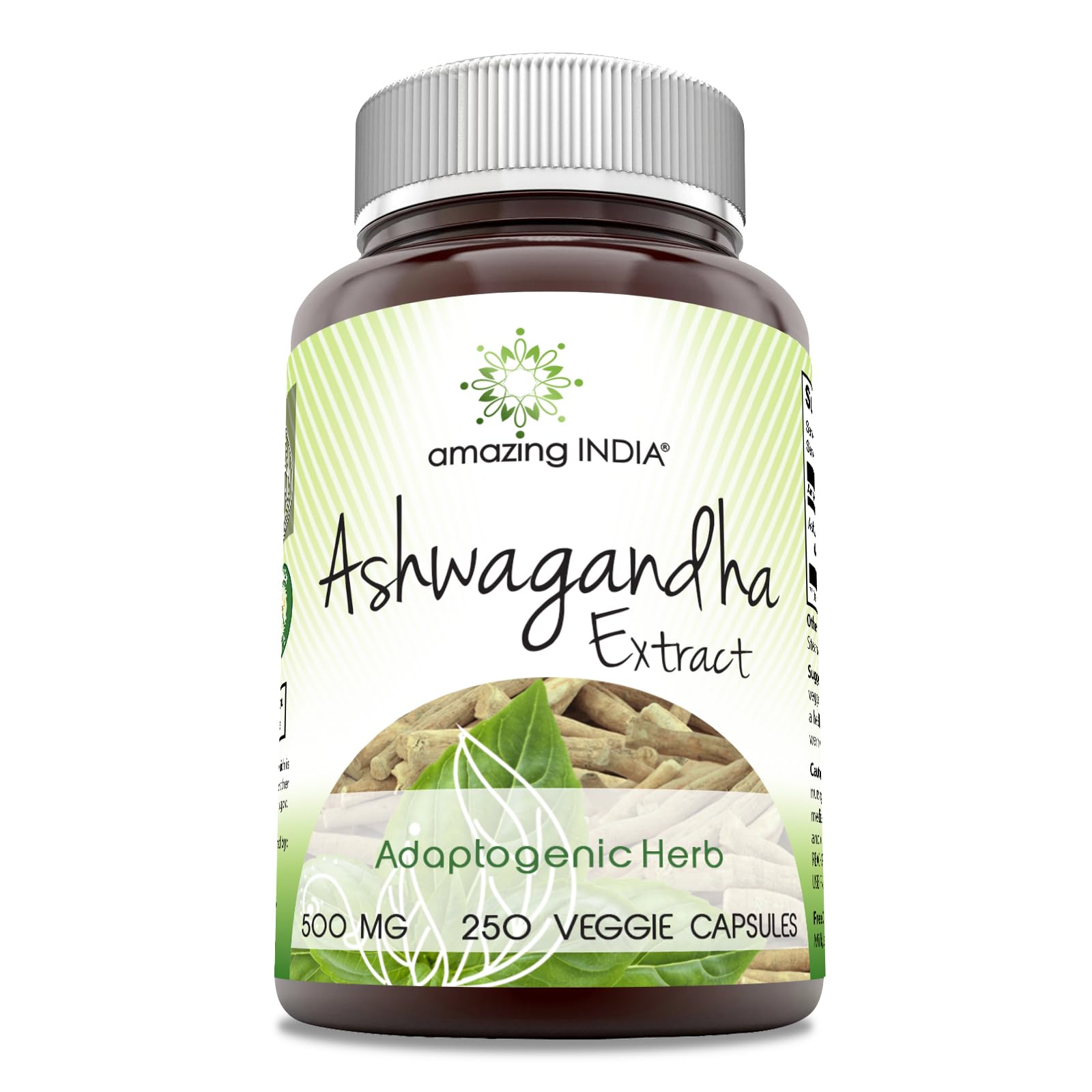 Amazing India Ashwagandha extract 500 mg bottle shows quality and convenient daily use.
