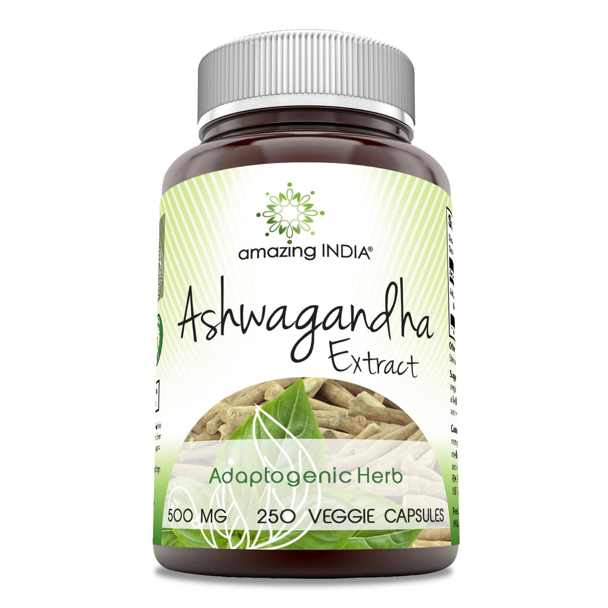 Amazing India Ashwagandha extract 500 mg bottle shows quality and convenient daily use.