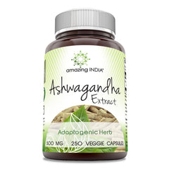 Amazing India Ashwagandha extract 500 mg bottle shows quality and convenient daily use.