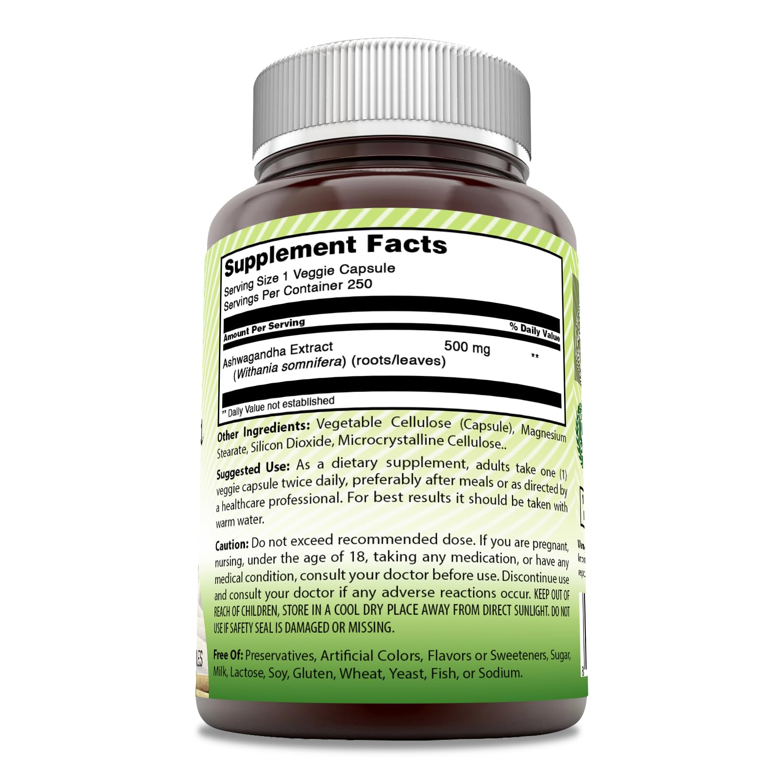 Amazing India Ashwagandha extract capsules closeup highlighting veggie capsule and purity.